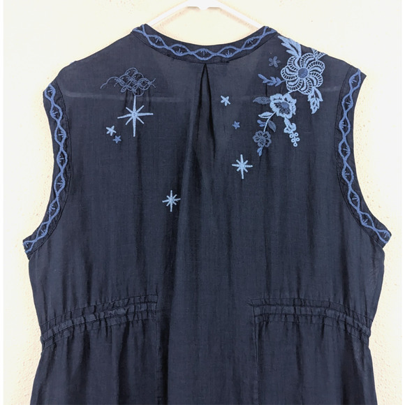 Johnny Was Workshop sz L Maxi Dress asymmetric hem blue button front tank 4035 - Picture 5 of 8